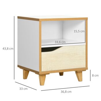 Chevet table de nuit design scandinave - tiroir, niche - MDF panneaux blanc aspect bois clair 3