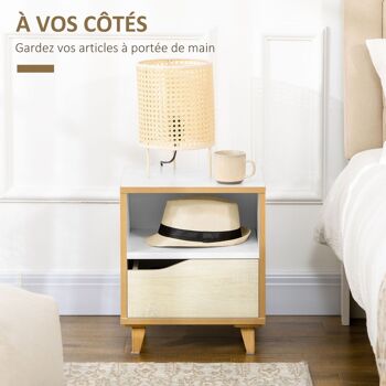 Chevet table de nuit design scandinave - tiroir, niche - MDF panneaux blanc aspect bois clair 4