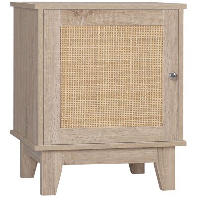 Bedside table bohemian chic style bedside table - adjustable shelf door cupboard - rattan wickerwork light oak look panels