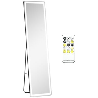 Elección de espejo LED de pie o de pared - intensidad y color regulables - mando a distancia incluido - cristal de aluminio. negro