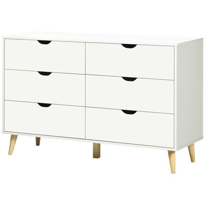 Cassettiera con 6 cassetti Design scandinavo gambe affusolate pannelli inclinati in legno di pino bianco