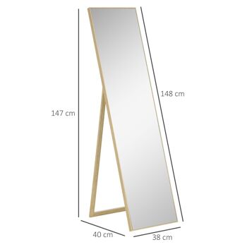 Miroir sur pied rectangulaire dim. 40L x 35l x 147H cm MDF aspect bois de chêne clair 3