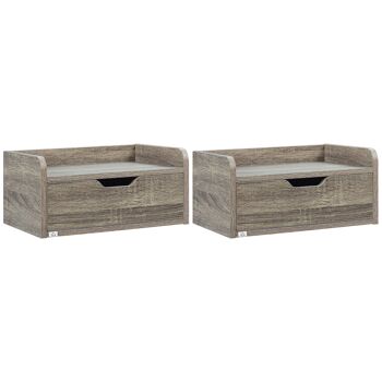 Lot de 2 chevets tables de nuit murales - tiroir coulissant, plateau - dim. 40L x 30l x 19H cm - panneaux aspect bois gris 1