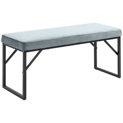 Contemporary design bench seat black steel legs gray velvet