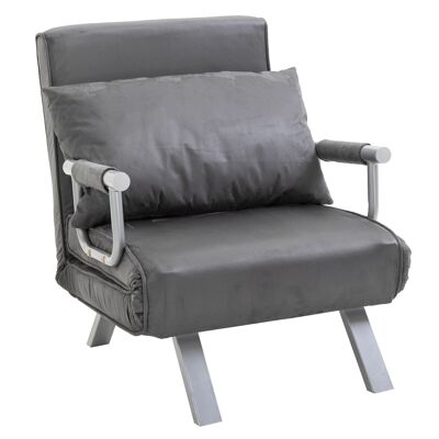 Sillón sofá cama convertible 1 plaza con funda desenfundable gran confort cojín apoyabrazos pie metal ante gris