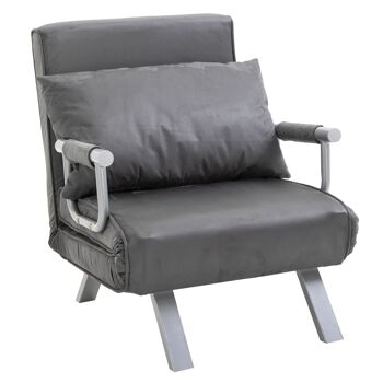 Fauteuil chauffeuse canapé-lit convertible 1 place déhoussable grand confort coussin pieds accoudoirs métal suède gris 1
