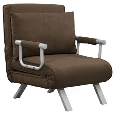 Sessel, Kaminsofa, umwandelbar, 1-Sitzer, mit abnehmbarem Bezug, sehr bequeme Kissenfüße, Armlehnen aus braunem Wildleder und Metall