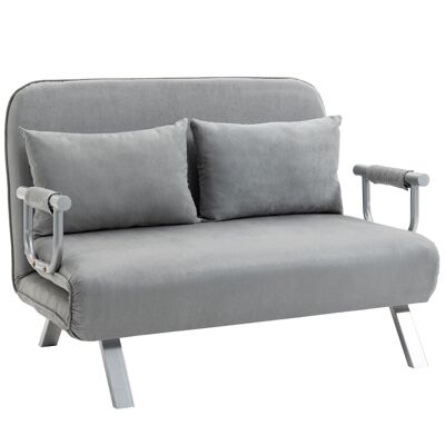 Sofa bed 2-seater sofa bed with removable comfortable cover 2 cushions provided light gray suede metal armrests feet
