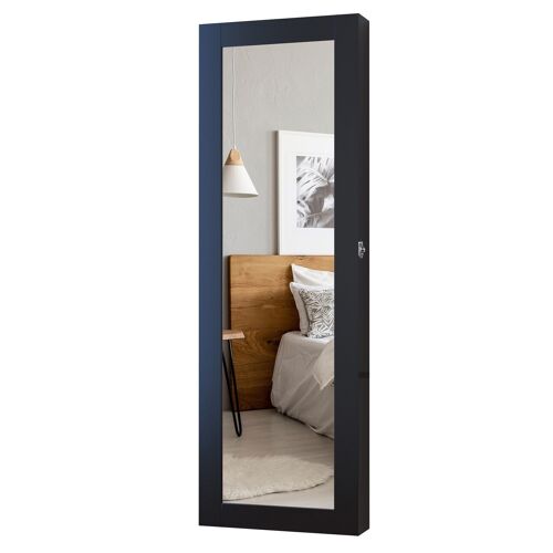 Armoire à bijoux multi-rangements design contemporain mural avec miroir 37L x 10l x 112H cm noire