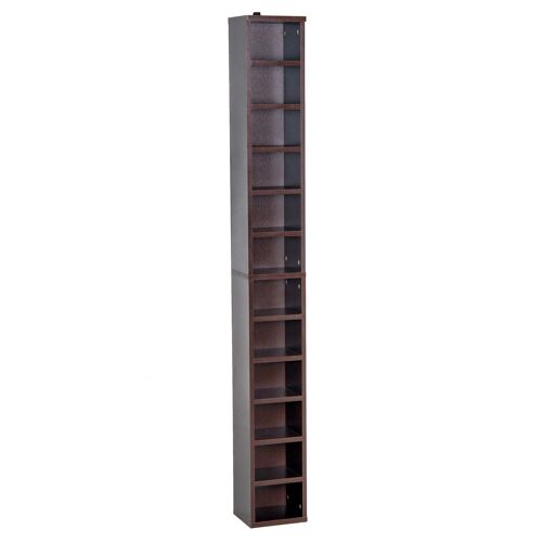 Étagère colonne armoire de rangement CD 12 compartiments 21L x 20l x 175H cm capacité max. 204 CD coloris noyer foncé