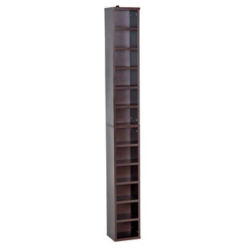 Étagère colonne armoire de rangement CD 12 compartiments 21L x 20l x 175H cm capacité max. 204 CD coloris noyer foncé 1