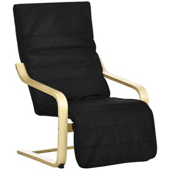 Fauteuil style nordique - repose-pied réglable - déhoussable - bois de bouleau tissu noir 1