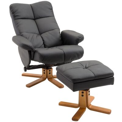 Zeitgenössischer Relax-Sessel, Fußhocker, Aufbewahrungsbox, synthetischer beschichteter Stahl, schwarzes Holz