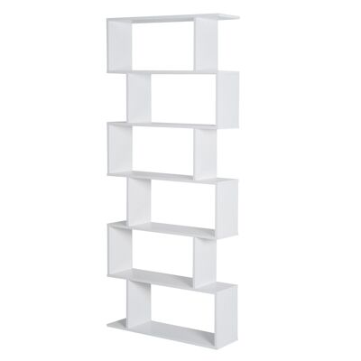 Bücherregal im Zick-Zack-Stil, modernes Design, 80 L x 23 B x 192 H cm, 6 Ebenen, weiß