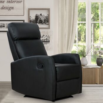 Fauteuil de relaxation inclinable 170° avec repose-pied ajustable revêtement synthétique noir 2