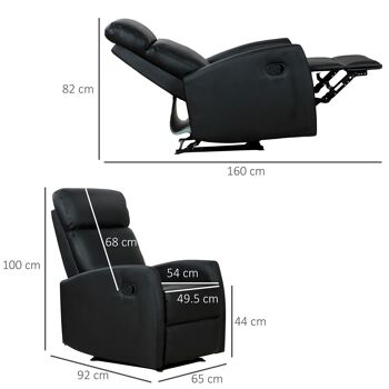 Fauteuil de relaxation inclinable 170° avec repose-pied ajustable revêtement synthétique noir 3