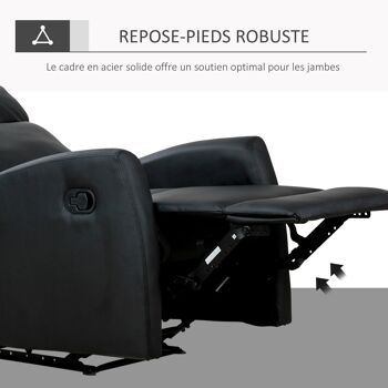 Fauteuil de relaxation inclinable 170° avec repose-pied ajustable revêtement synthétique noir 4