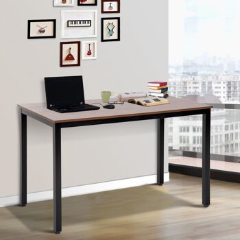 Table bureau informatique grand plateau 120L x 60l x 74H cm panneaux particules noyer métal noir 2