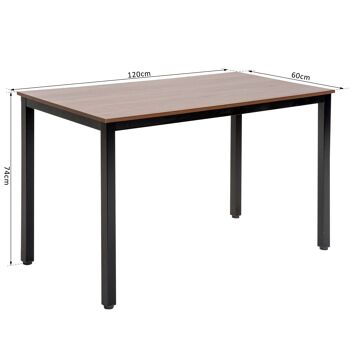 Table bureau informatique grand plateau 120L x 60l x 74H cm panneaux particules noyer métal noir 3