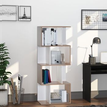 Bibliothèque étagère meuble de rangement design contemporain en S 4 étagères 60L x 24l x 148H cm chêne blanc 2
