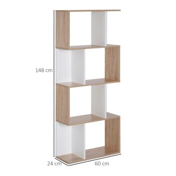 Bibliothèque étagère meuble de rangement design contemporain en S 4 étagères 60L x 24l x 148H cm chêne blanc 3