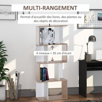 Bibliothèque étagère meuble de rangement design contemporain en S 4 étagères 60L x 24l x 148H cm chêne blanc 4