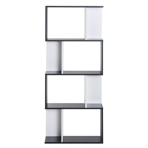 Bibliothèque étagère meuble de rangement design contemporain en S 4 étagères 60L x 24l x 148H cm noir blanc