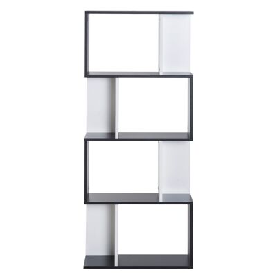 Librería estantería de diseño contemporáneo unidad de almacenamiento en S 4 estantes 60L x 24W x 148H cm negro blanco