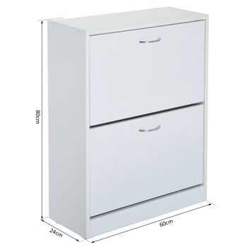 Armoire à chaussures meuble à chaussures dim. 60L x 24l x 80H cm 2 portes abattantes blanc 2