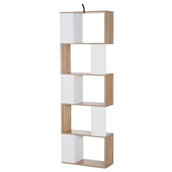 Bibliothèque étagère meuble de rangement design contemporain en S 5 étagères 60L x 24l x 185H cm coloris chêne blanc 4