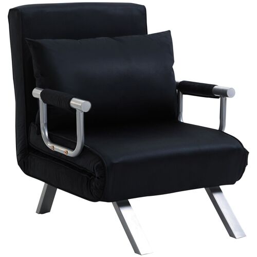 Fauteuil chauffeuse canapé-lit convertible 1 place déhoussable grand confort coussin pieds accoudoirs métal suède noir