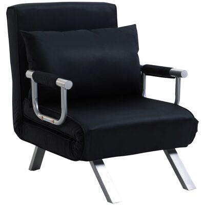 Armchair fireside sofa bed convertible 1 seater with removable cover comfort foot cushion black suede metal armrests