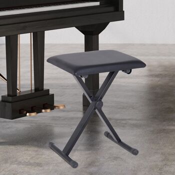 HOMCOM Tabouret banquette réglable pliable pour piano et clavier acier revêtement synthétique noir 2