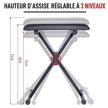 HOMCOM Tabouret banquette réglable pliable pour piano et clavier acier revêtement synthétique noir 4