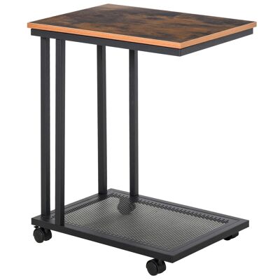 Table basse table d'appoint Vintage style industriel étagère acier noir MDF coloris boisé