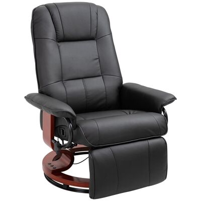 Reclining relax armchair 360° swivel adjustable footrest wooden base black PU coating