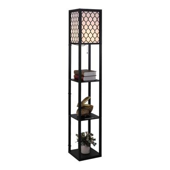 Lampadaire étagère lampe étagère 26L x 26l x 160H cm 3 étagères 4 niveaux MDF noir motif nid d'abeille 1