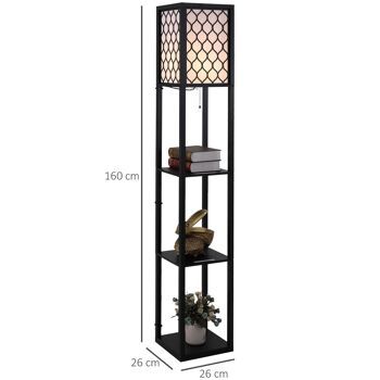 Lampadaire étagère lampe étagère 26L x 26l x 160H cm 3 étagères 4 niveaux MDF noir motif nid d'abeille 3