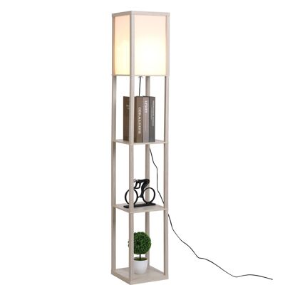 Lampadaire étagère lampe étagère 26L x 26l x 160H cm 3 étagères 4 niveaux MDF gris clair