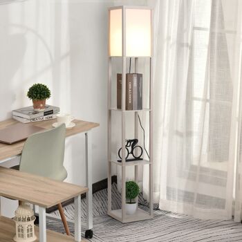 Lampadaire étagère lampe étagère 26L x 26l x 160H cm 3 étagères 4 niveaux MDF gris clair 2