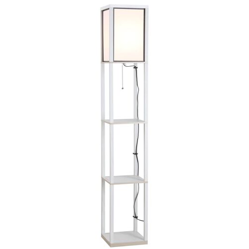 Lampadaire étagère lampe étagère 26L x 26l x 160H cm 3 étagères 4 niveaux MDF blanc