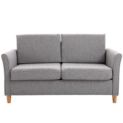 Sofá de 2 plazas de diseño escandinavo medidas 141L x 65W x 78H cm patas madera maciza tejido lino gris claro jaspeado