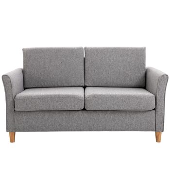 Canapé 2 places design scandinave dim. 141L x 65l x 78H cm pieds bois massif tissu lin gris clair chiné 1