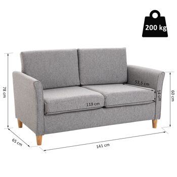 Canapé 2 places design scandinave dim. 141L x 65l x 78H cm pieds bois massif tissu lin gris clair chiné 3