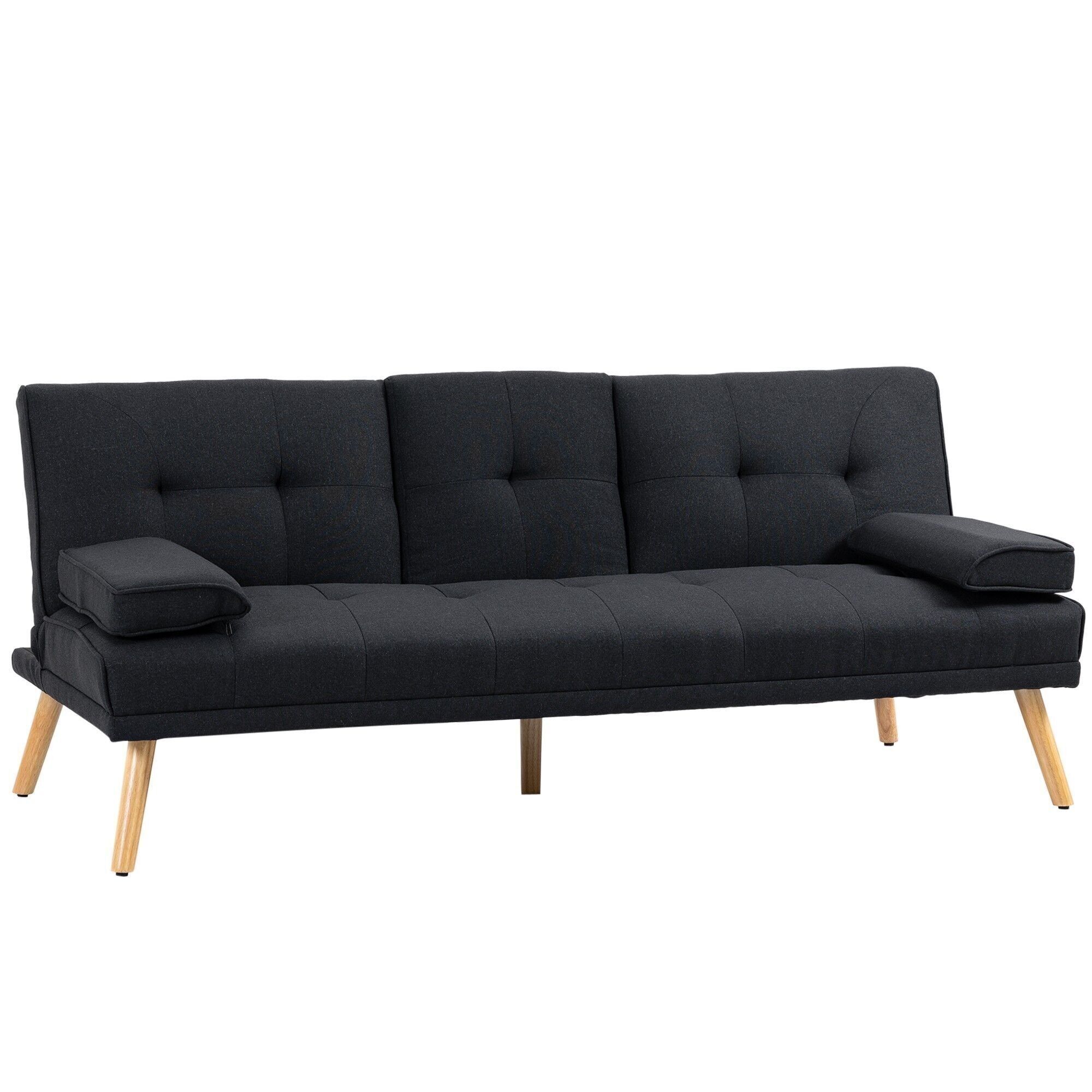 Divano letto 3 posti Design scandinavo schienale regolabile in inclinazione 3 livelli schienale centrale ribaltabile 2 portabicchieri legno di pioppo poliestere antracite
