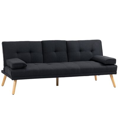 3-seater sofa bed Scandinavian design adjustable backrest tilt 3 levels folding central backrest 2 glass holders poplar wood polyester anthracite