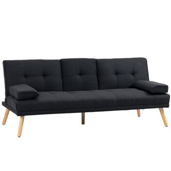 Canapé convertible 3 places design scandinave inclinaison dossier réglable 3 niveaux dossier centrale rabattable 2 porte-verres bois peuplier polyester anthracite 1