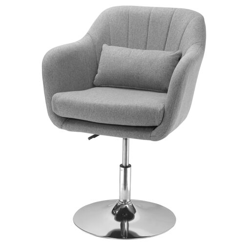 Fauteuil lounge design grand confort coussins lombaires hauteur réglable pivotant 360° piètement métal chromé lin gris