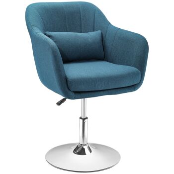 Fauteuil lounge design grand confort coussins lombaires hauteur réglable pivotant 360° piètement métal chromé lin bleu canard 1
