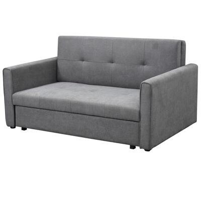 2-Sitzer-Sofa im Chesterfield-Stil, umwandelbar, Sitzfläche gepolstert, Rückenlehne aus grauem Stoff